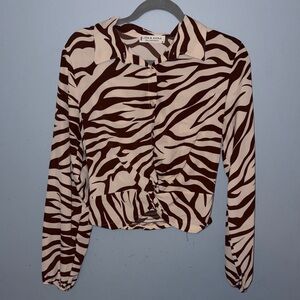 Jon & Anna MED Brown and Cream Zebra Print Cropped Blouse - Banded back